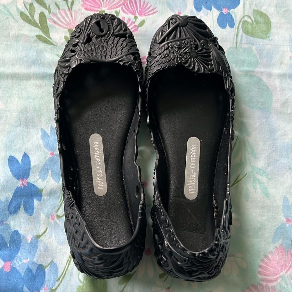 Melissa + Campana Lock & Key Jelly Ballet Flat Black Spooky Season - 38/7